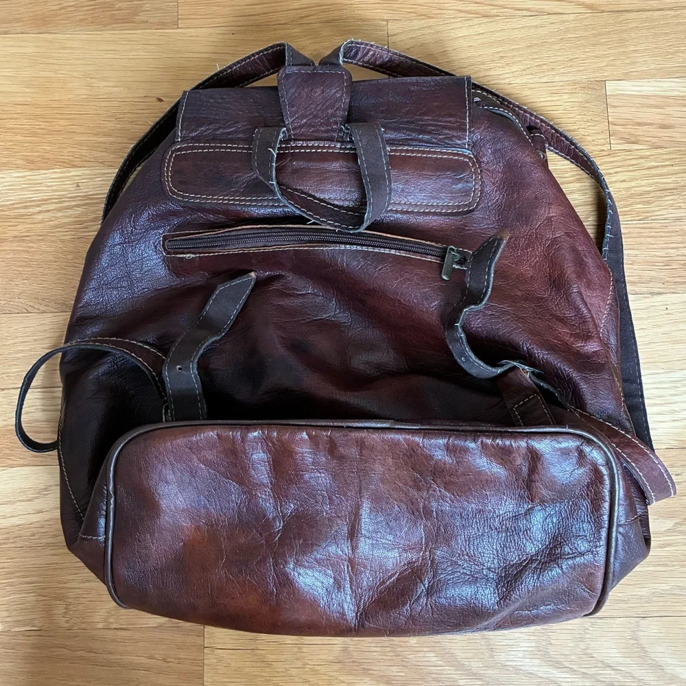 Vintage Leather Medical Bag Backpack Adjustable Straps Interior Lined Dark Brown